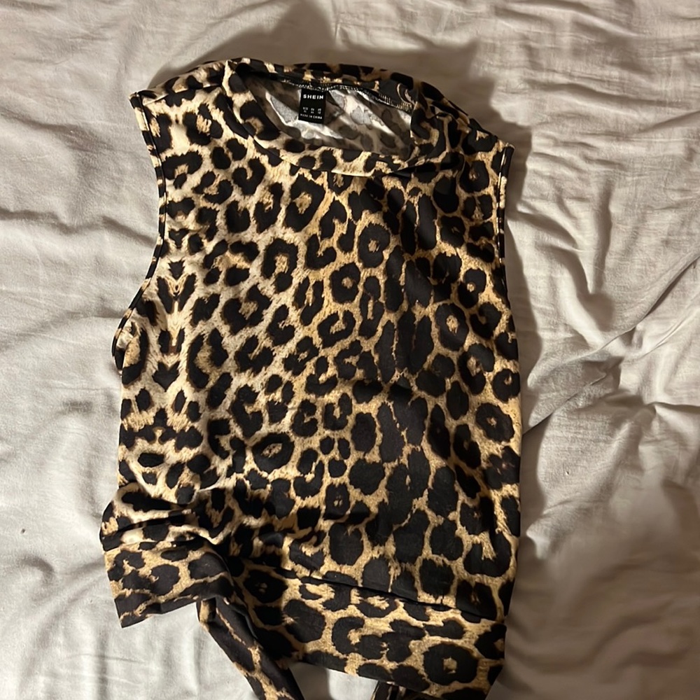 Shein Cheetah Print Open Back Crop Top